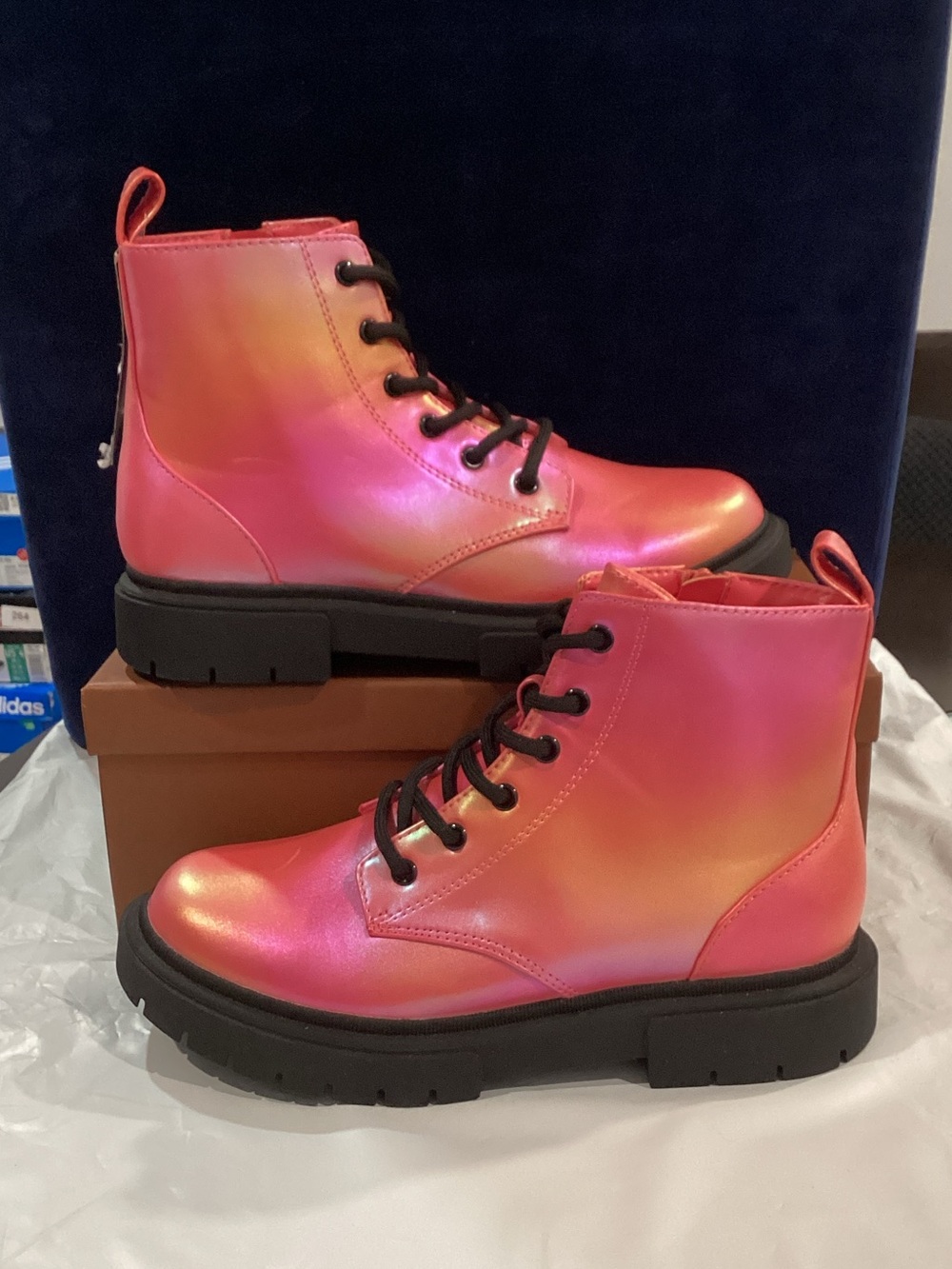Art Class Big Girls Size 4 Pink Amber Iridescent Combat Boots NWOB